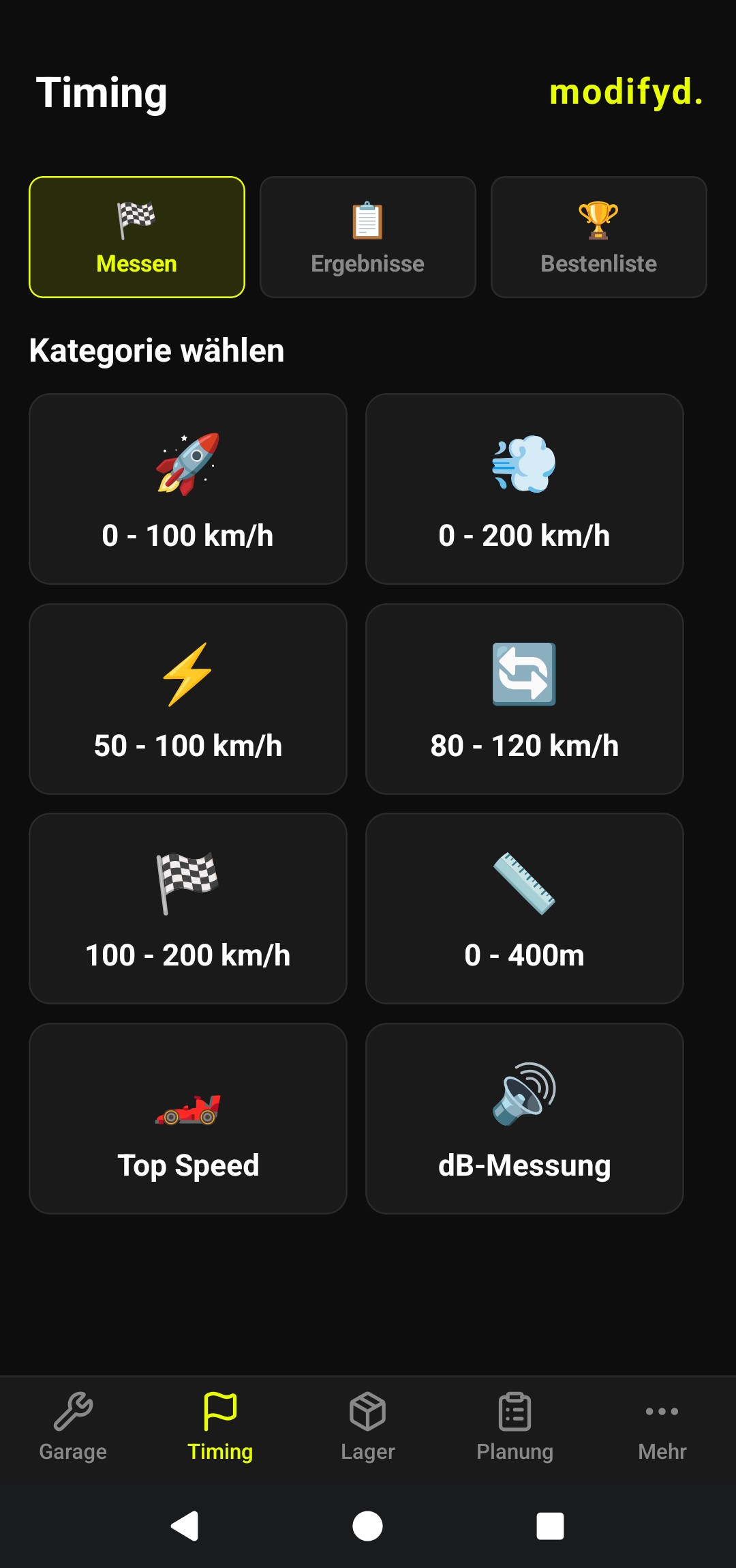 Timing — 0-100, Top Speed, dB-Messung und mehr